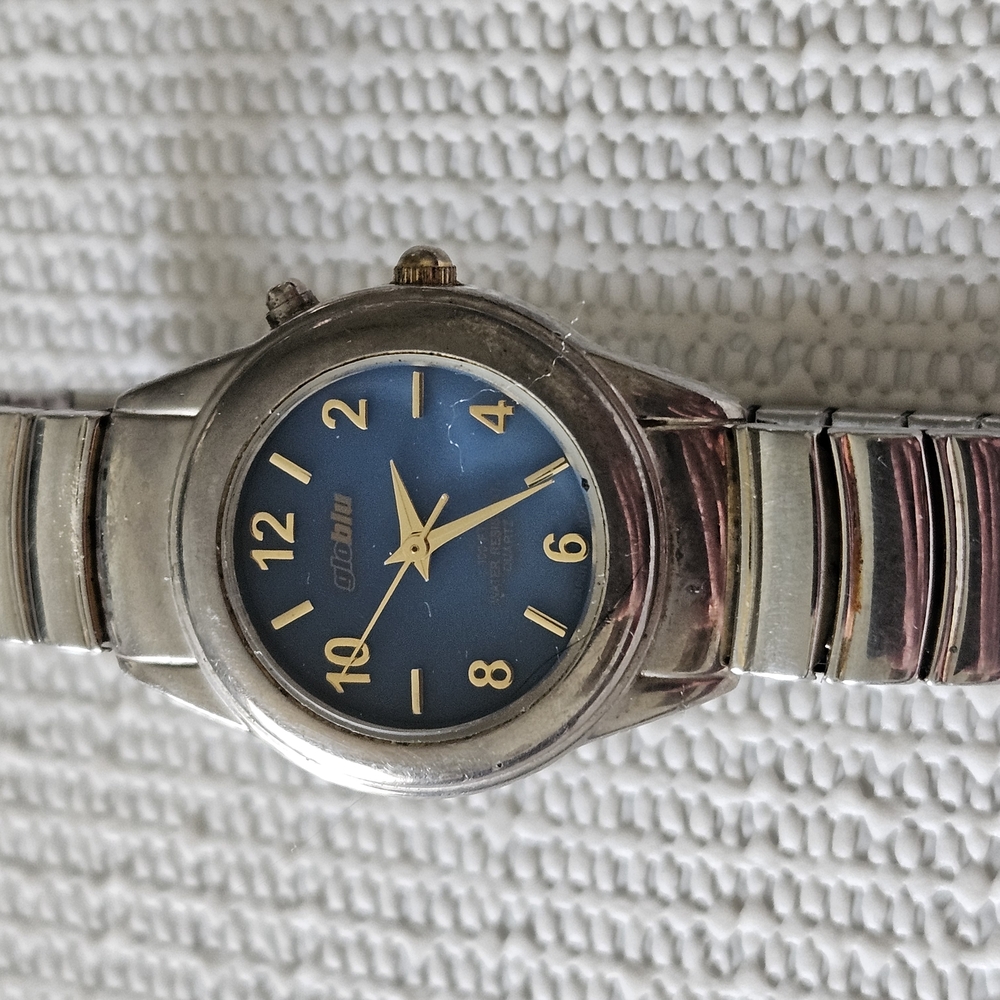 Blue Dial Silver Watch With New Battery
